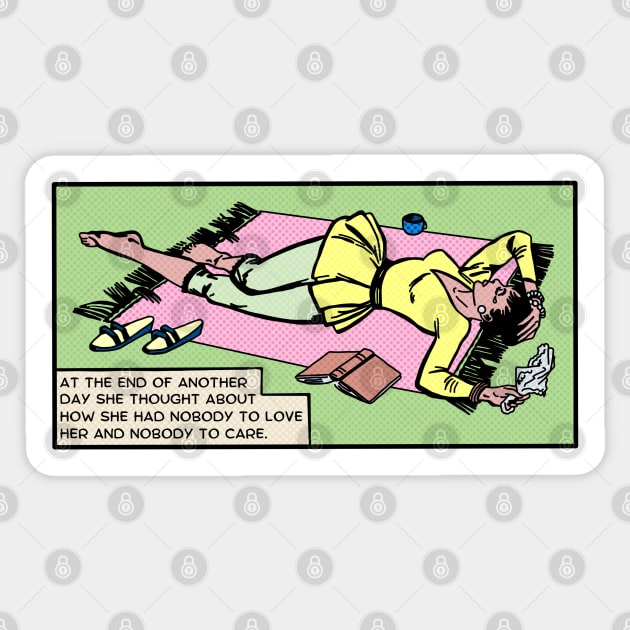 Comic Woman Is Down In The Dumps Sticker by Slightly Unhinged